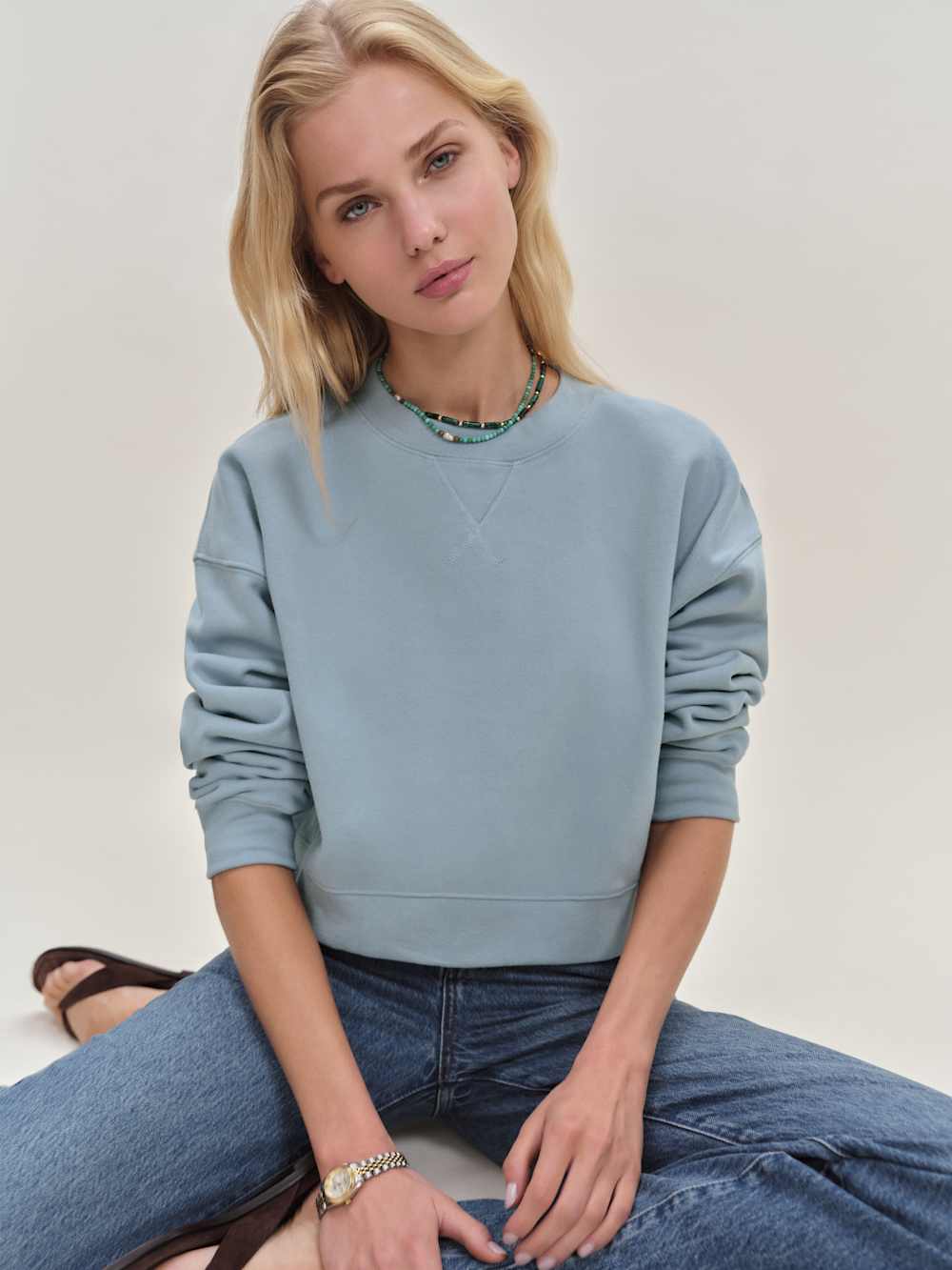 Grace Cropped Vintage Oversized Crewneck Sweatshirt - Teardrop