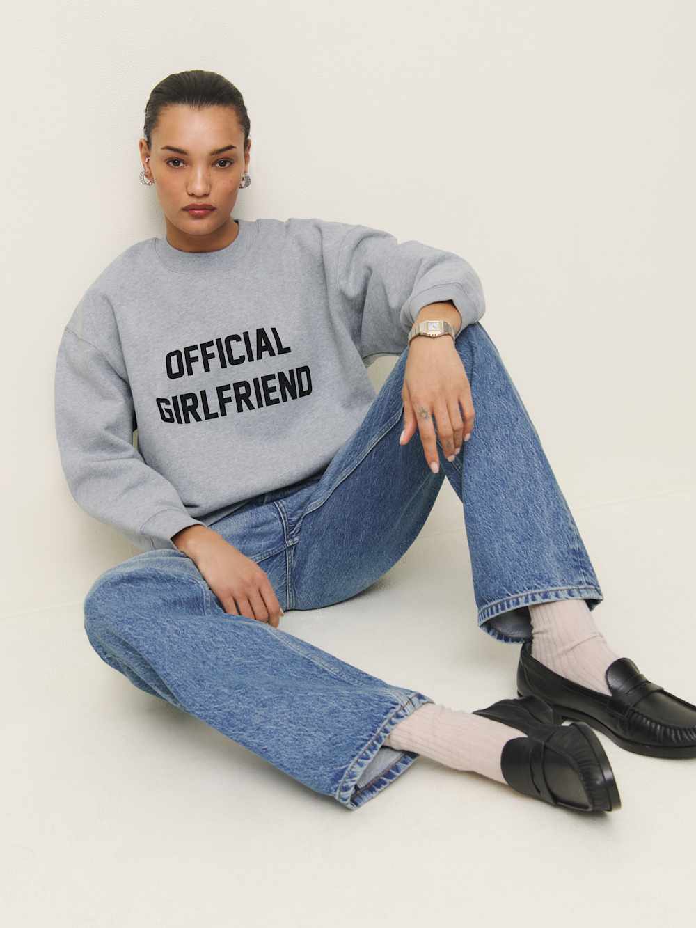 Emma Classic Crewneck Sweatshirt - Official Girlfriend Sweatshirt Heather Grey And Black