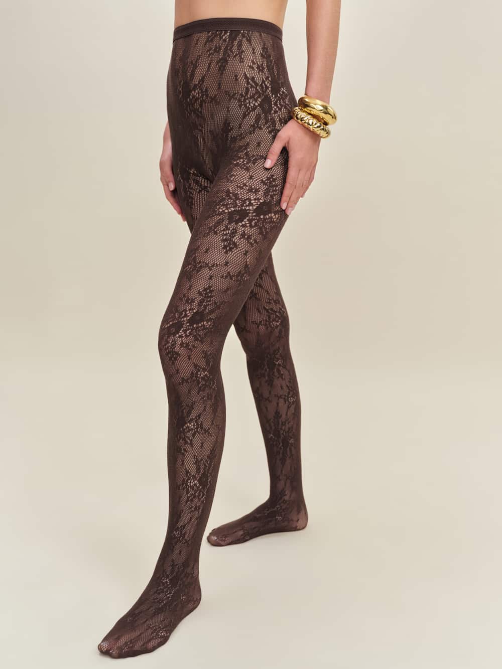 Swedish Stockings Rosa Lace Tights - Dark Brown