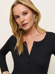 Jayden Long Sleeve Henley Tee - Black
