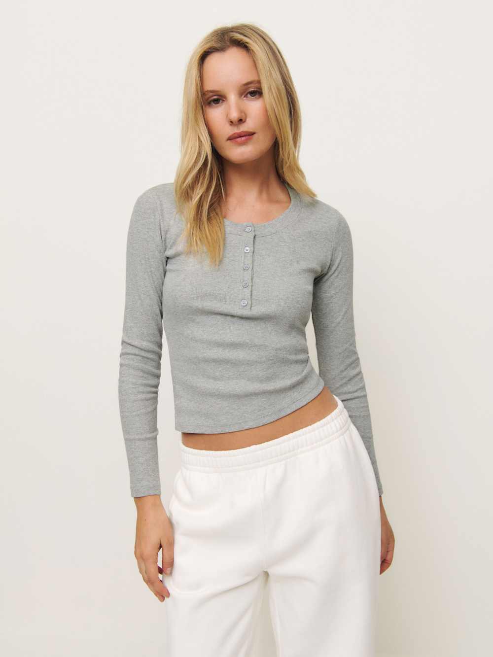 Jayden Long Sleeve Henley Tee - Heather Grey