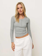 Jayden Long Sleeve Henley Tee - Heather Grey