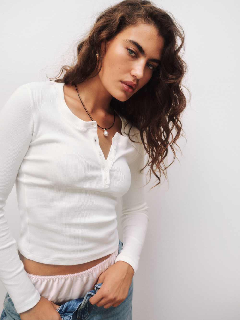 Jayden Long Sleeve Henley Tee - White