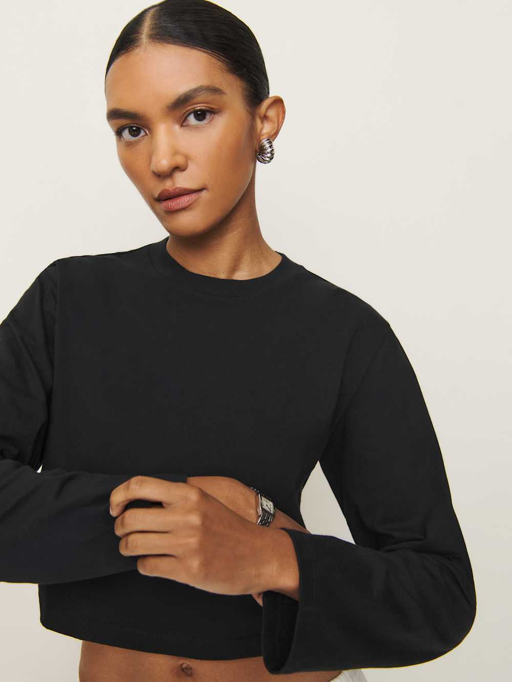 Asher Cropped Oversized Longsleeve Tee - Black