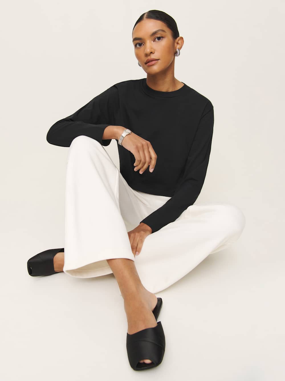 Asher Cropped Oversized Longsleeve Tee - Black