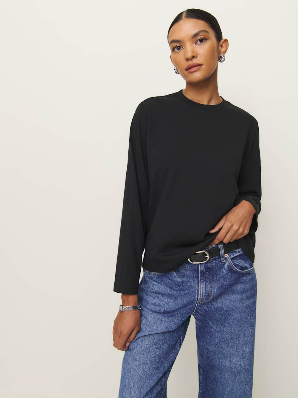 Asher Oversized Long Sleeve Tee - Black