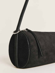 Simona Cylinder Bag - Black Suede