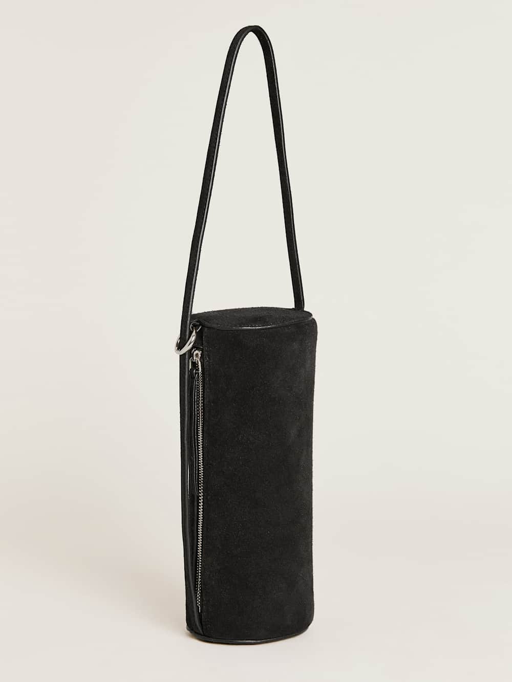 Simona Cylinder Bag - Black Suede