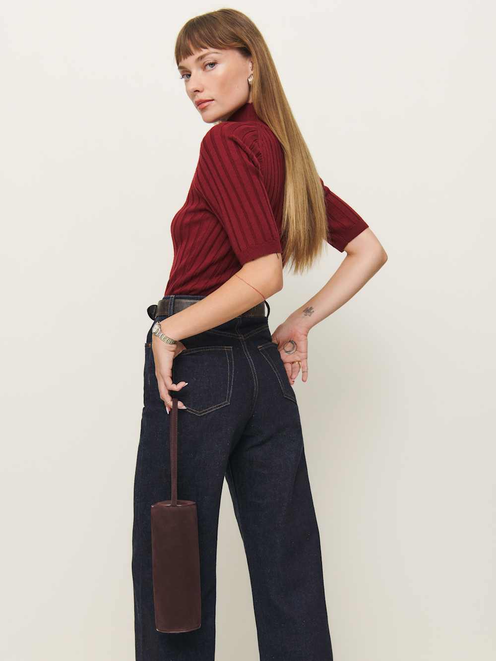 Simona Cylinder Bag - Espresso Suede