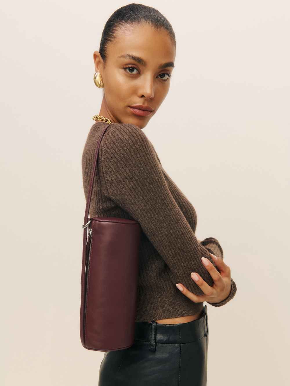 Simona Cylinder Bag - Ruby Leather