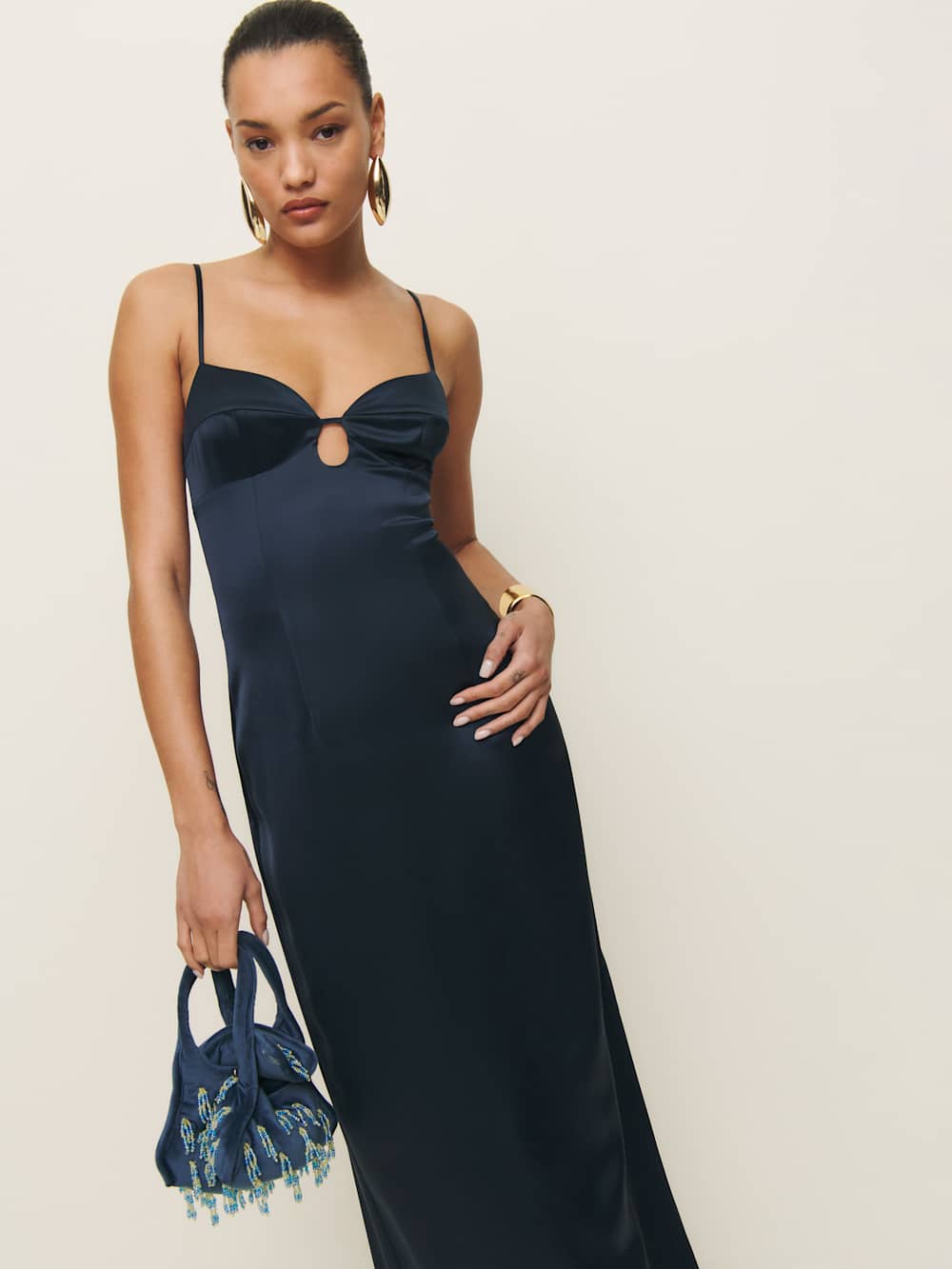 Sathia Satin Dress - Navy