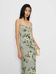 Sathia Satin Dress - Shade Garden