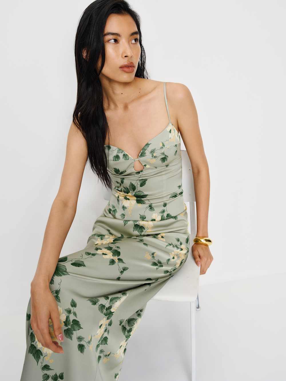 Sathia Satin Dress - Shade Garden