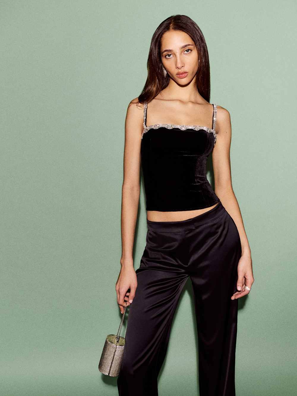 Mimi Low Rise Satin Pant - Black