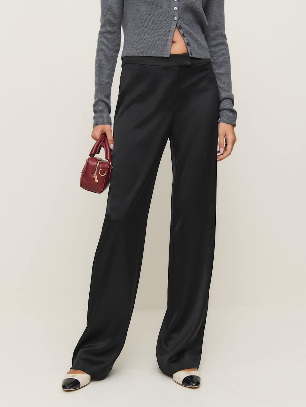 Mimi Low Rise Satin Pant - Black