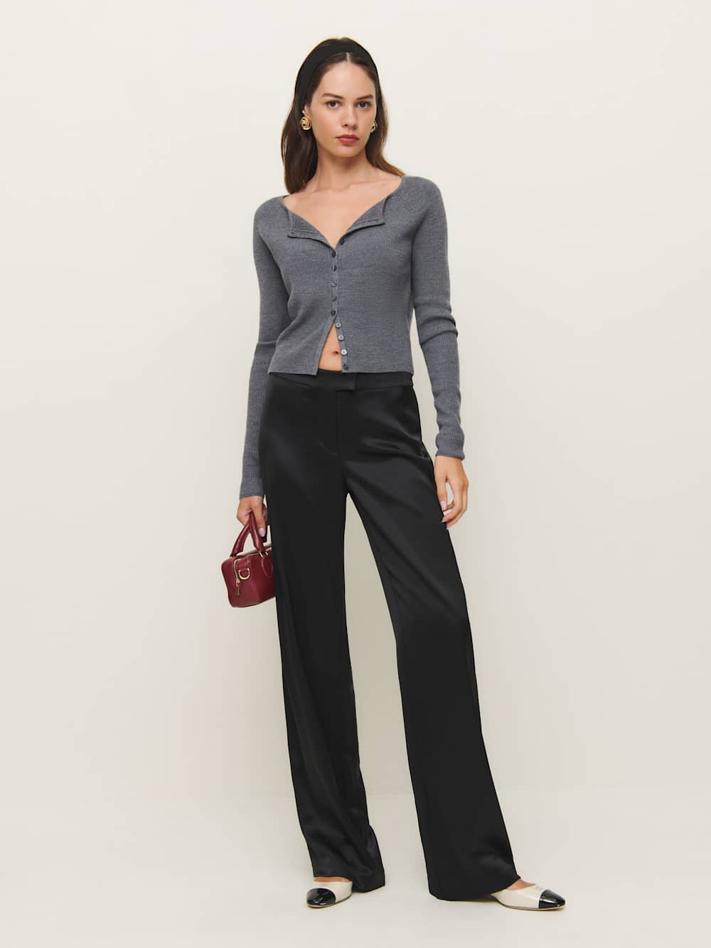 Mimi Low Rise Satin Pant - Black