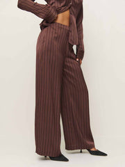 Norah Wide Leg Satin Pant - Mahogany Stripe