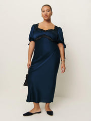 Stella Silk Dress Es - Navy