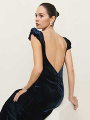 Rhia Velvet Dress - Navy