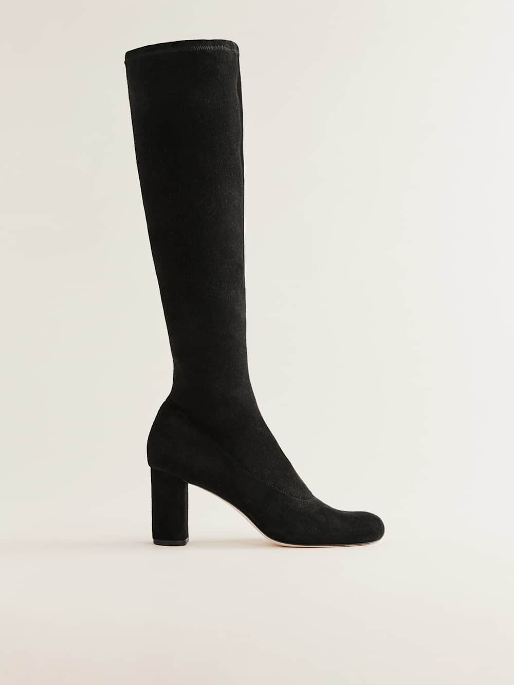 Belinda Knee High Boot - Black Stretch Suede