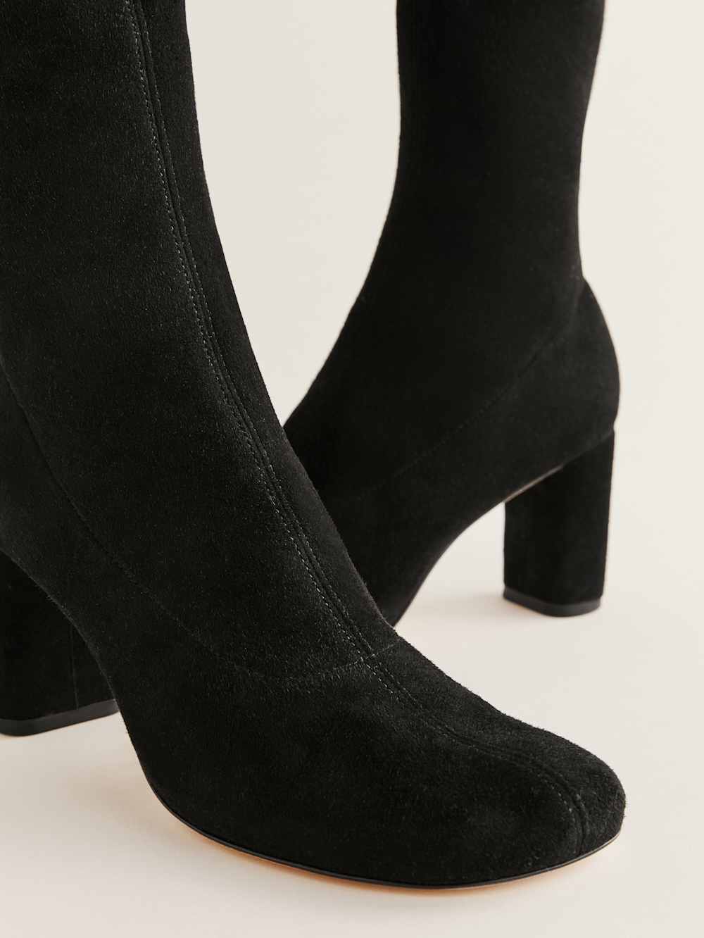 Belinda Knee High Boot - Black Stretch Suede