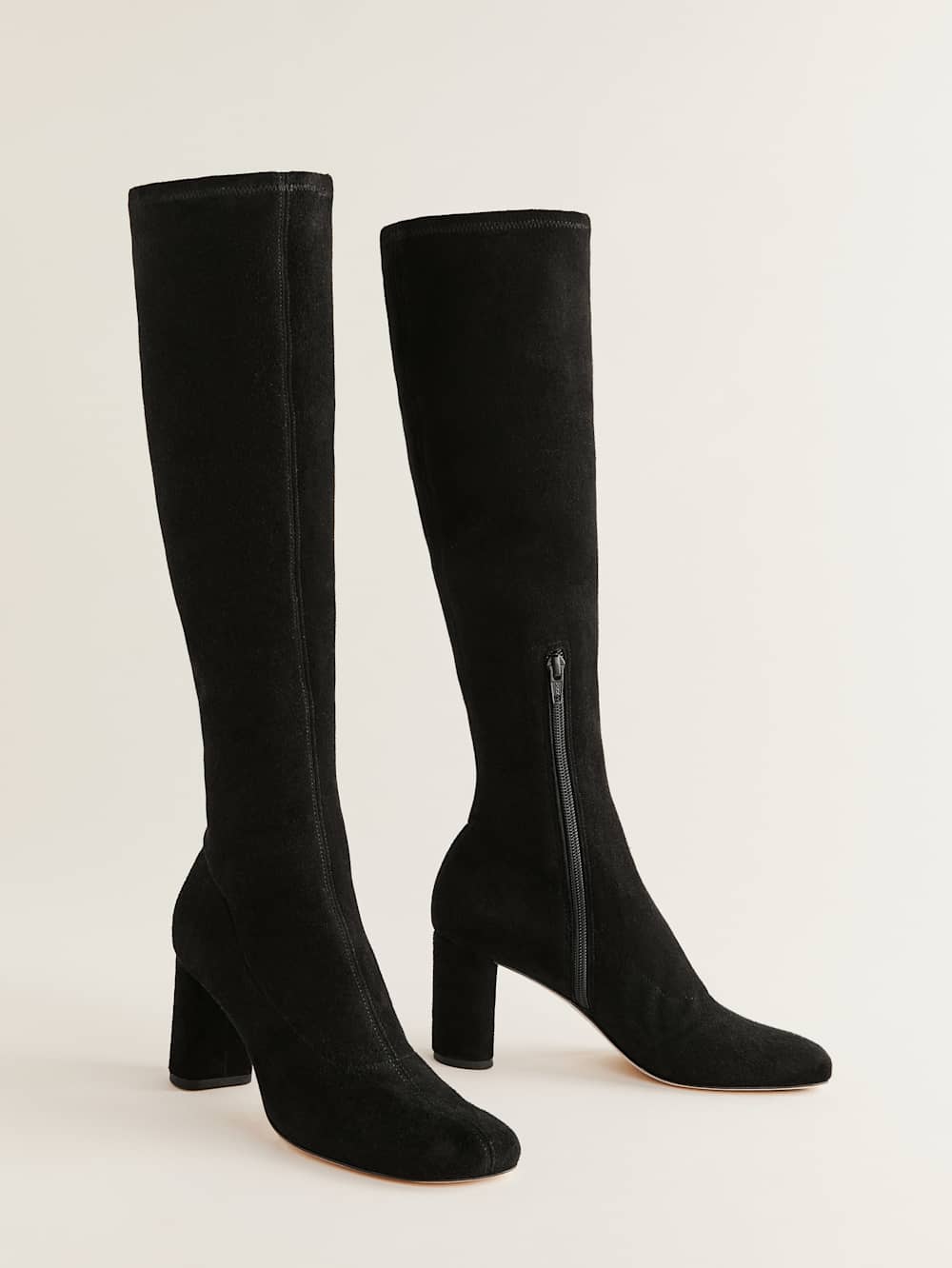 Belinda Knee High Boot - Black Stretch Suede