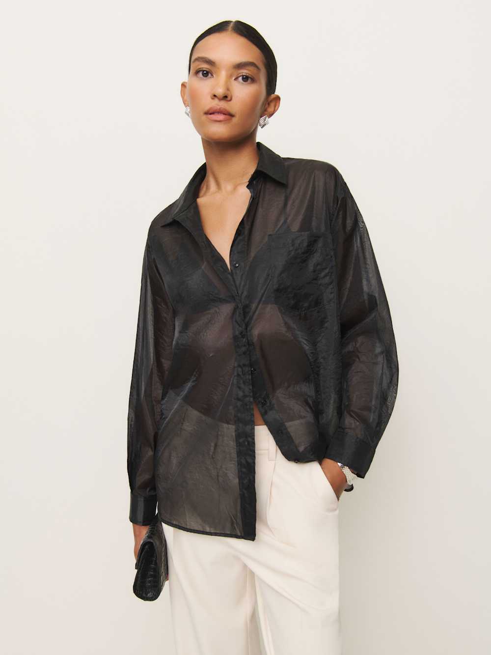 Eli Oversized Sheer Shirt - Sheer Black