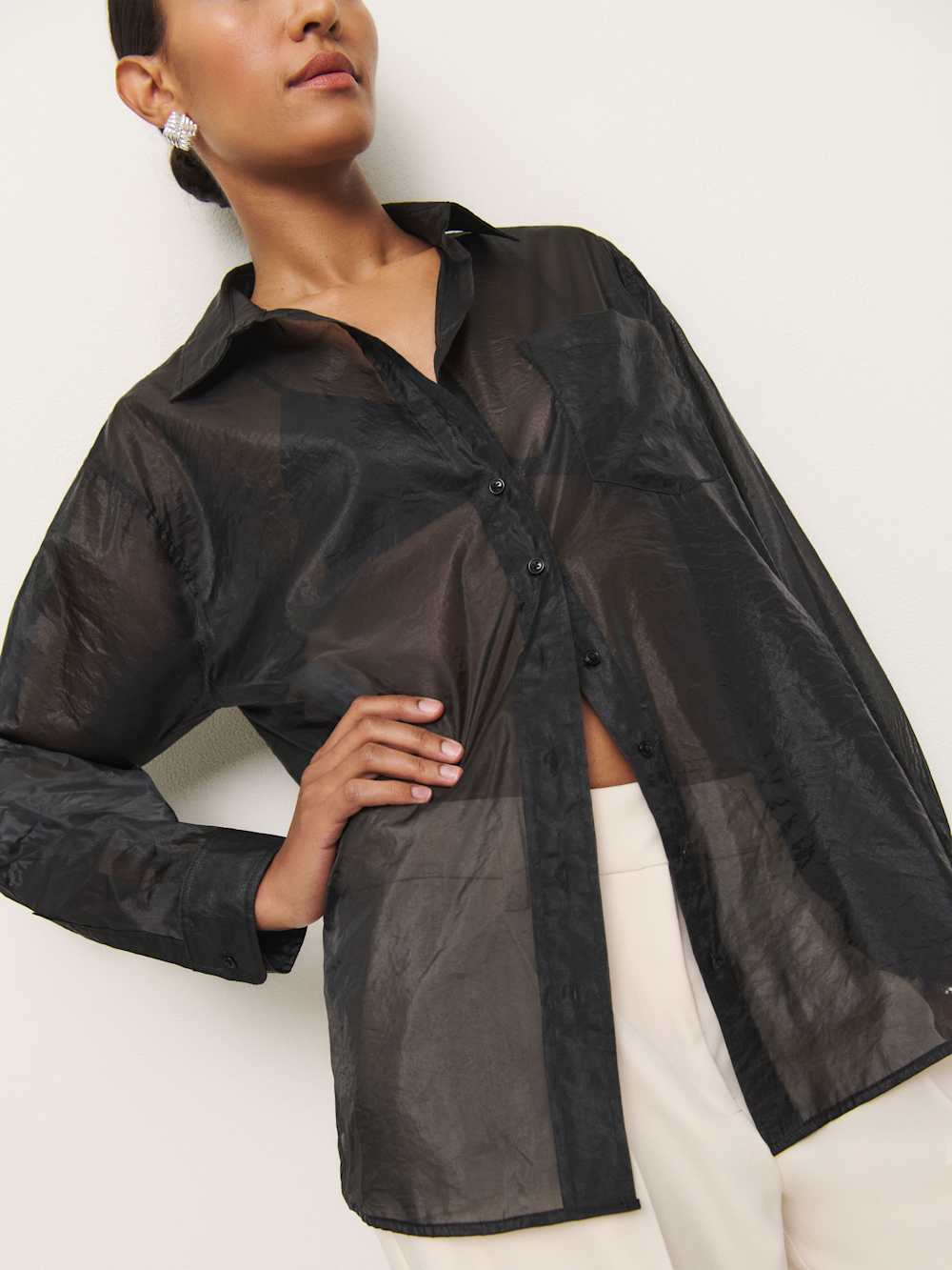 Eli Oversized Sheer Shirt - Sheer Black