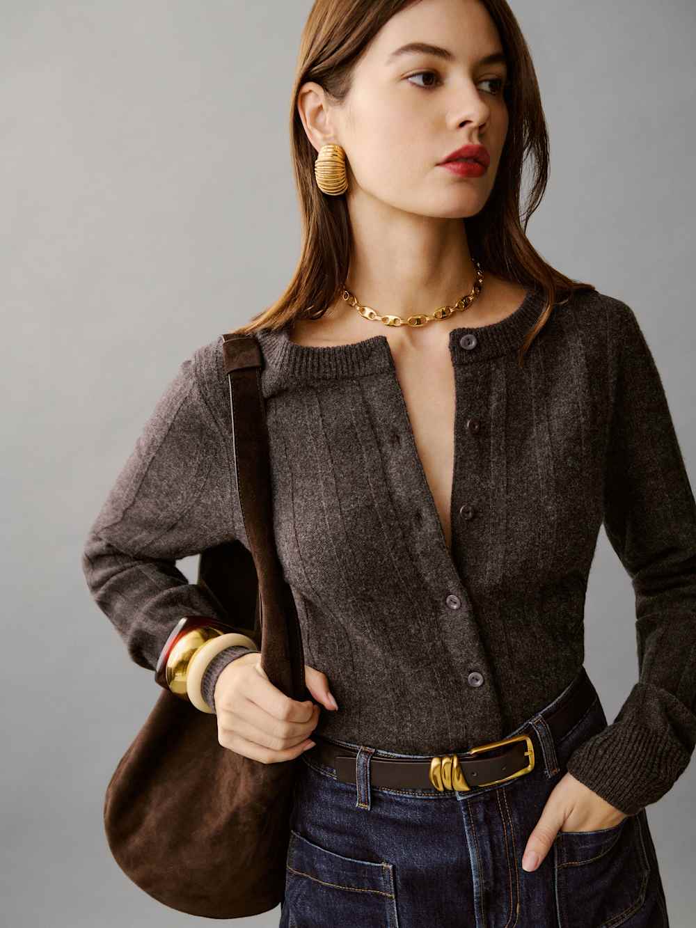 Hannah Crew Cardigan - Espresso