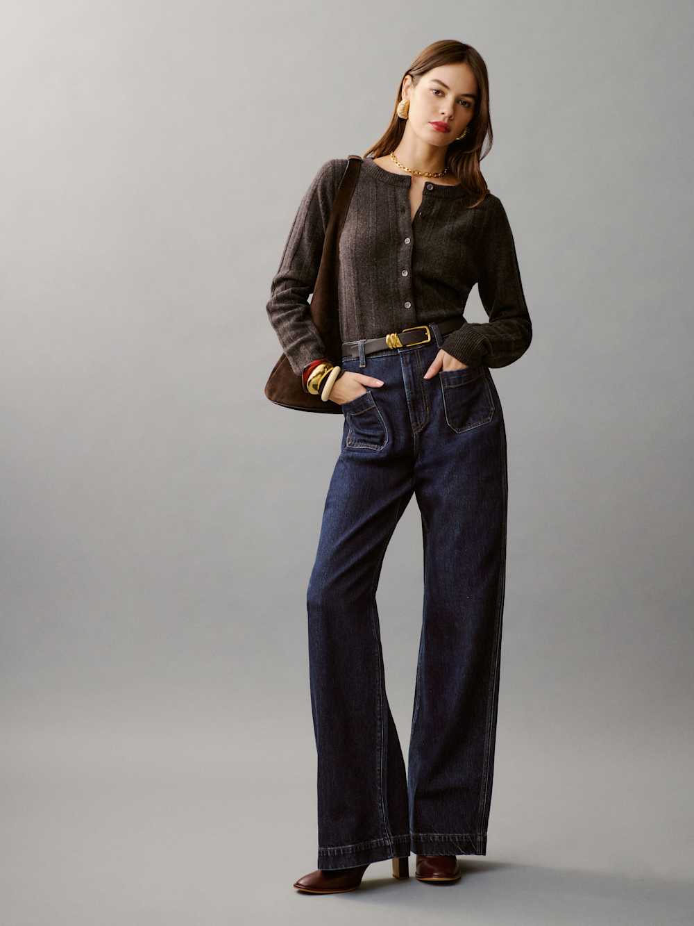 Hannah Crew Cardigan - Espresso