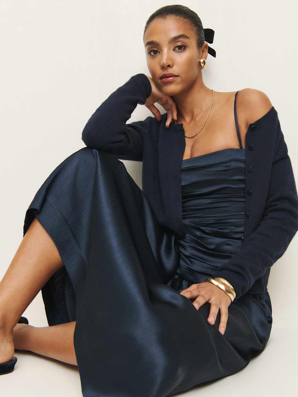 Zeya Satin Dress - Midnight Crinkle
