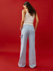 Diego Mid Rise Baggy Utility Jeans - Island Stripe