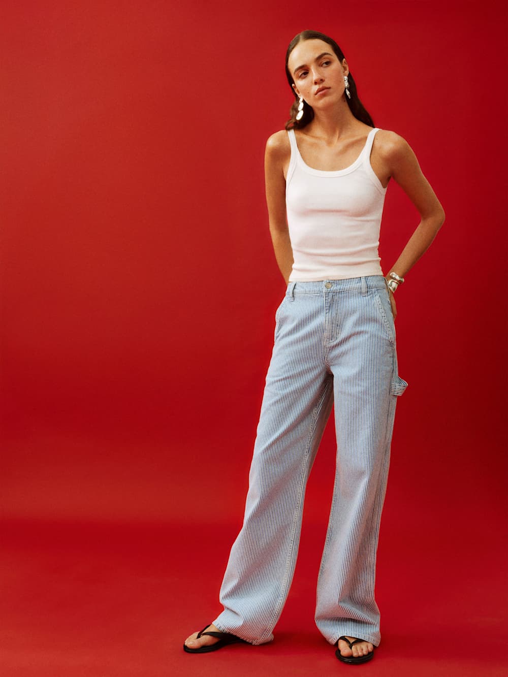 Diego Mid Rise Baggy Utility Jeans - Island Stripe