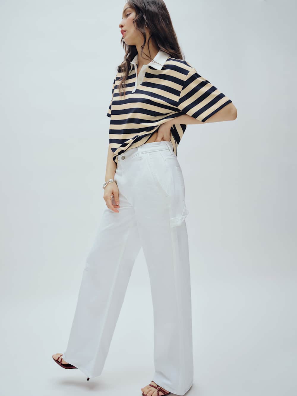 Diego Mid Rise Baggy Utility Jeans - Optic White