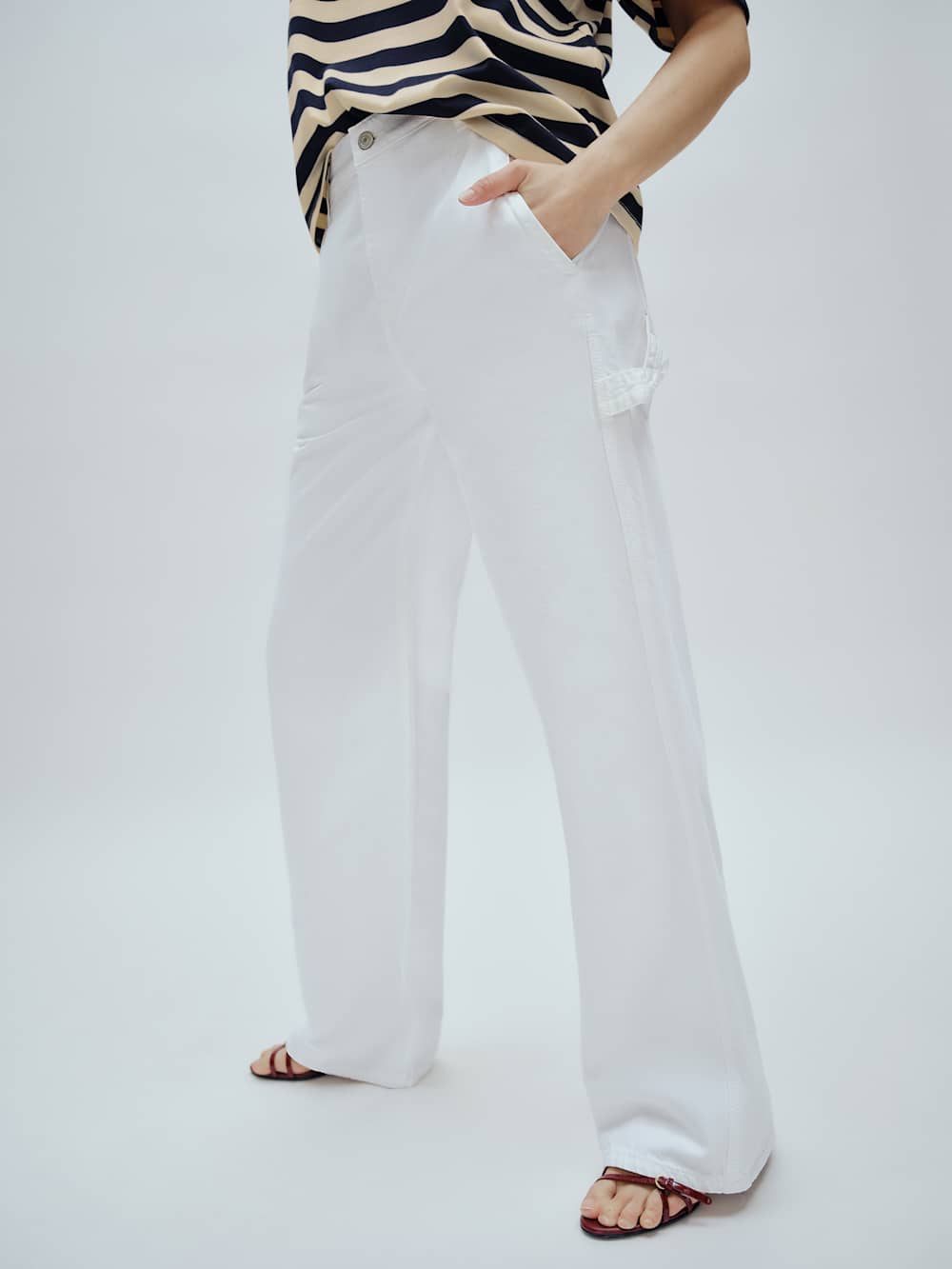 Diego Mid Rise Baggy Utility Jeans - Optic White