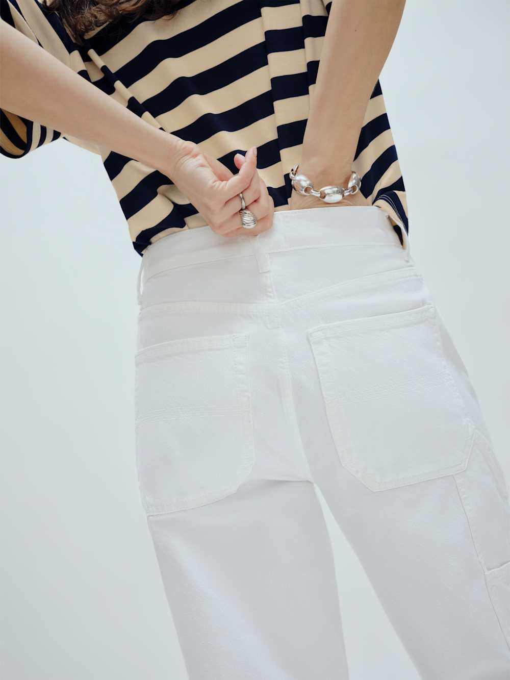 Diego Mid Rise Baggy Utility Jeans - Optic White