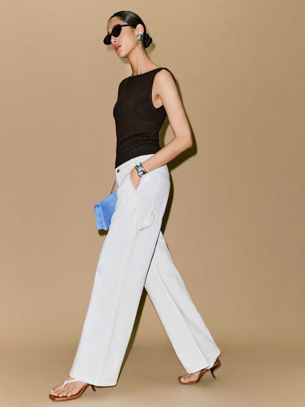 Diego Mid Rise Baggy Utility Jeans - Optic White