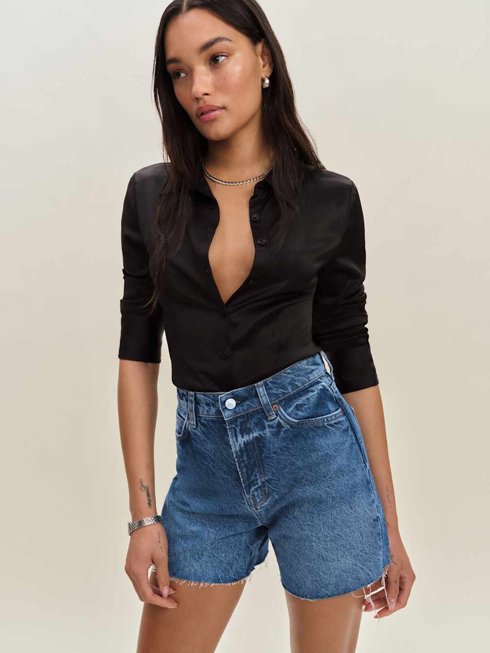 Saige High Rise 4” Jean Shorts - Pelican