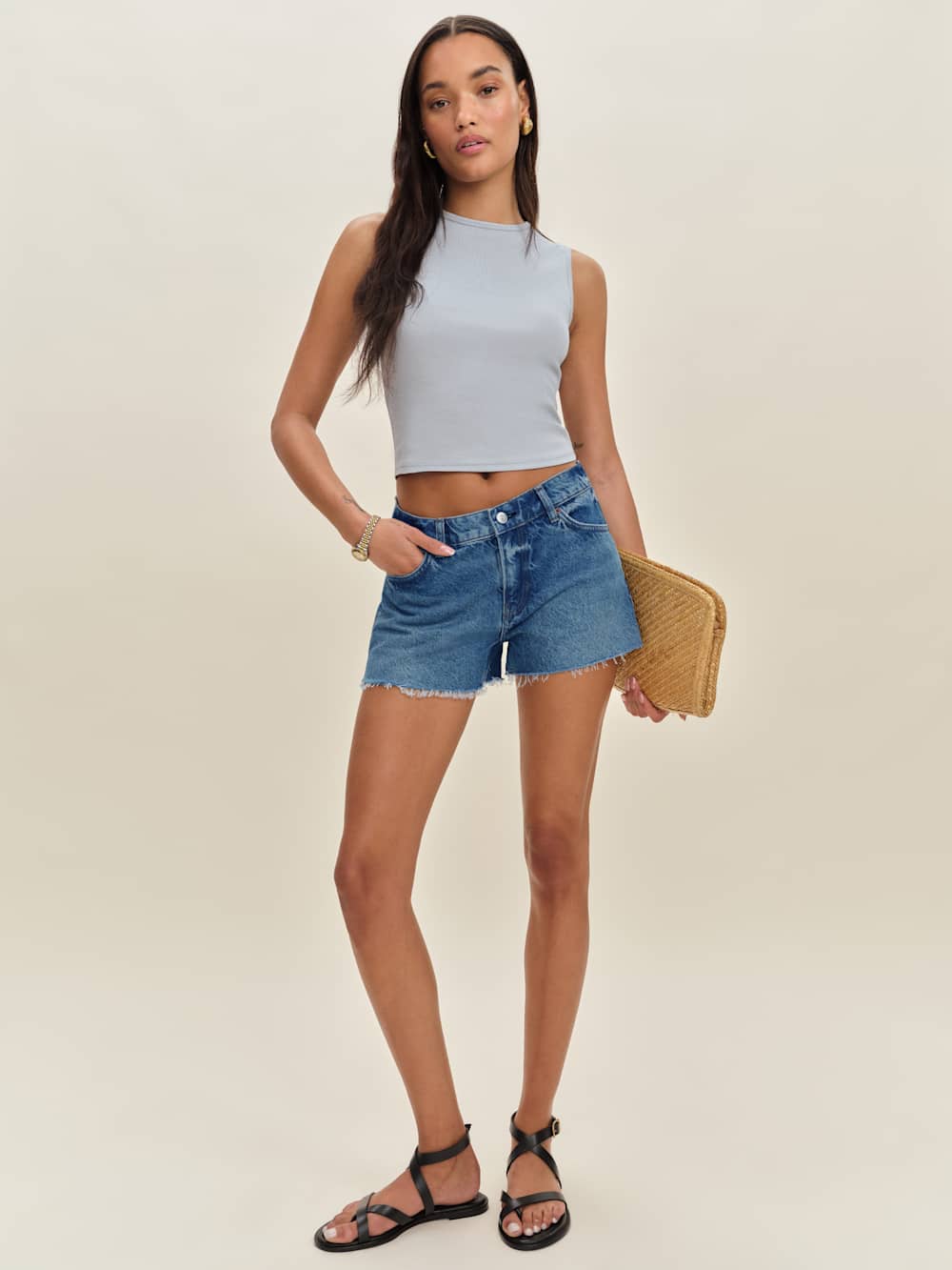 Sutton Low Rise 2.5” Slouchy Jean Shorts - Pelican Pepper Embroidery