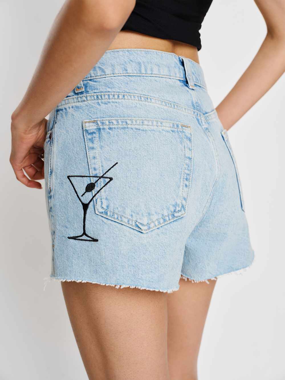 Sutton Low Rise 2.5” Slouchy Jean Shorts - Martini Embroidery