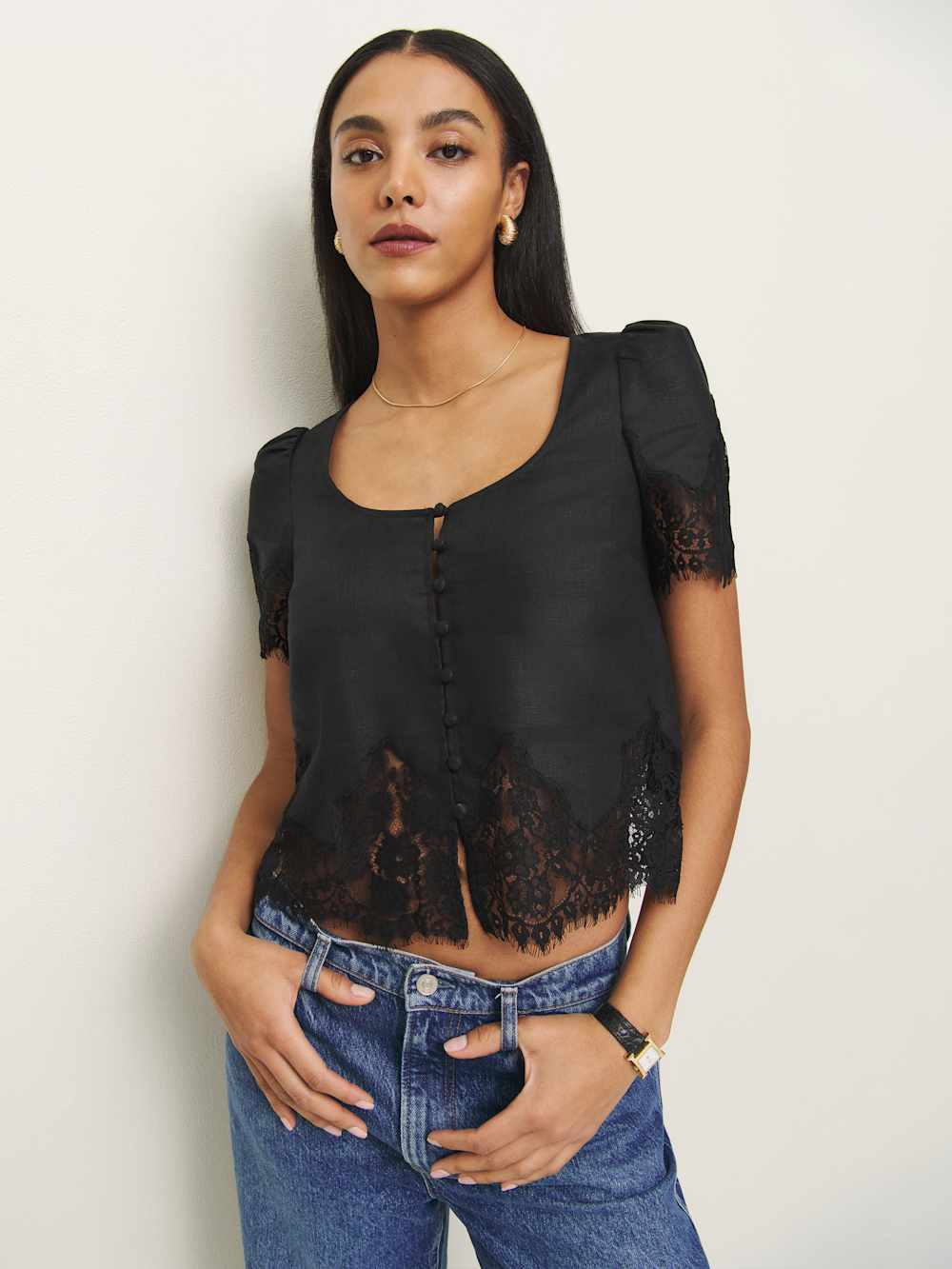 Josie Linen Top - Black