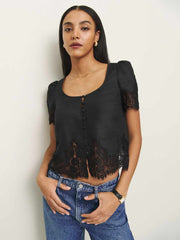Josie Linen Top - Black