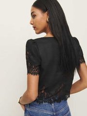 Josie Linen Top - Black