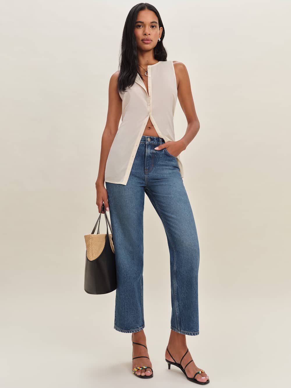 Arleth Mid Rise Straight Leg Cropped Jeans - Pelican