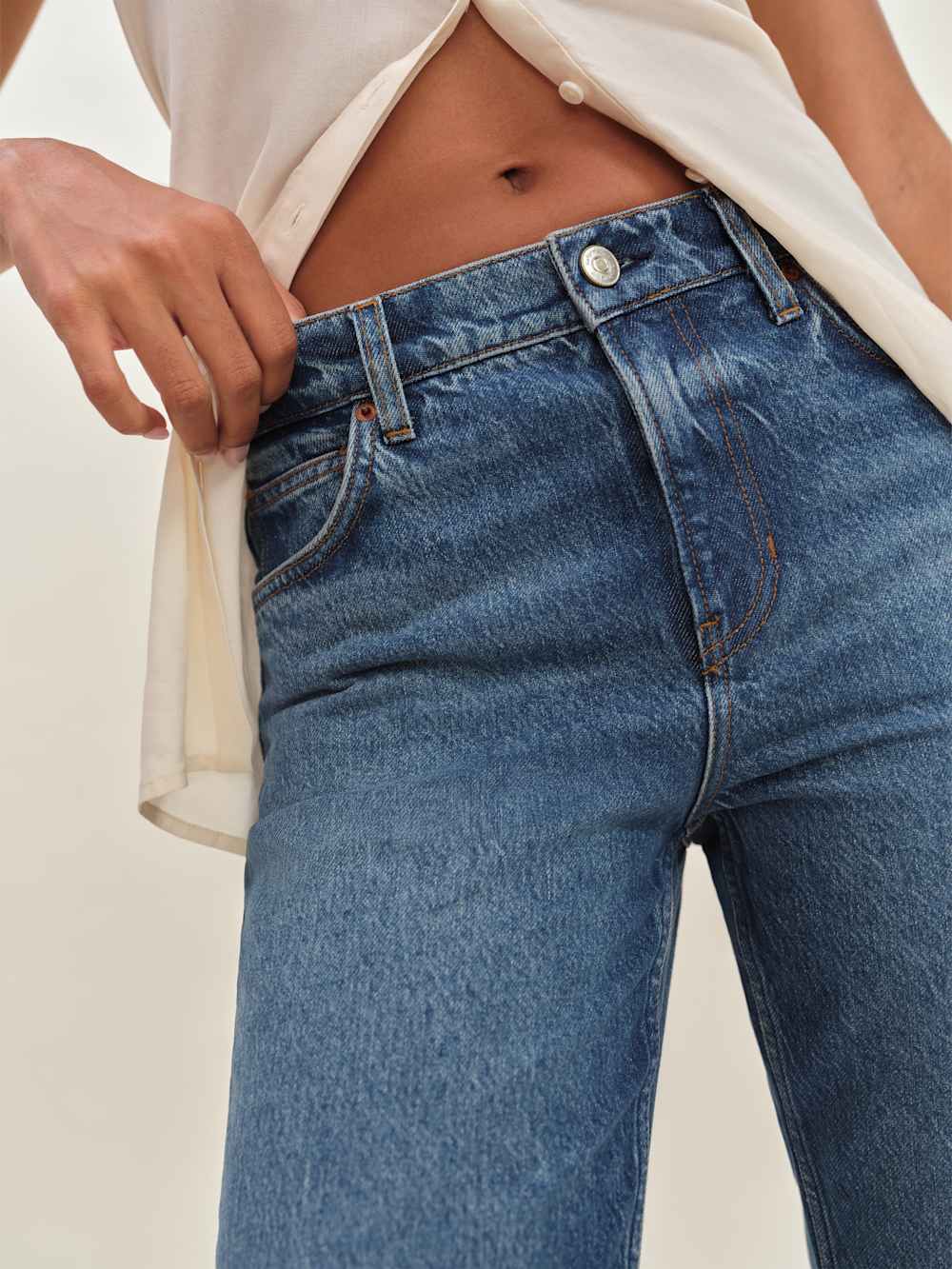 Arleth Mid Rise Straight Leg Cropped Jeans - Pelican