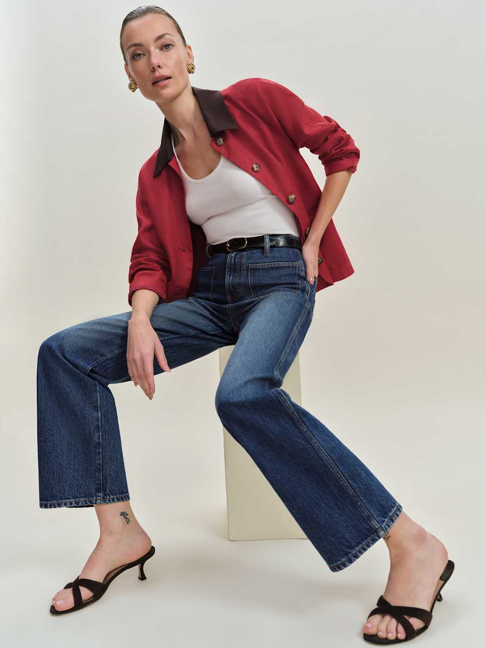 Alyssa Stretch High Rise Wide Leg Cropped Jeans - Mellusine