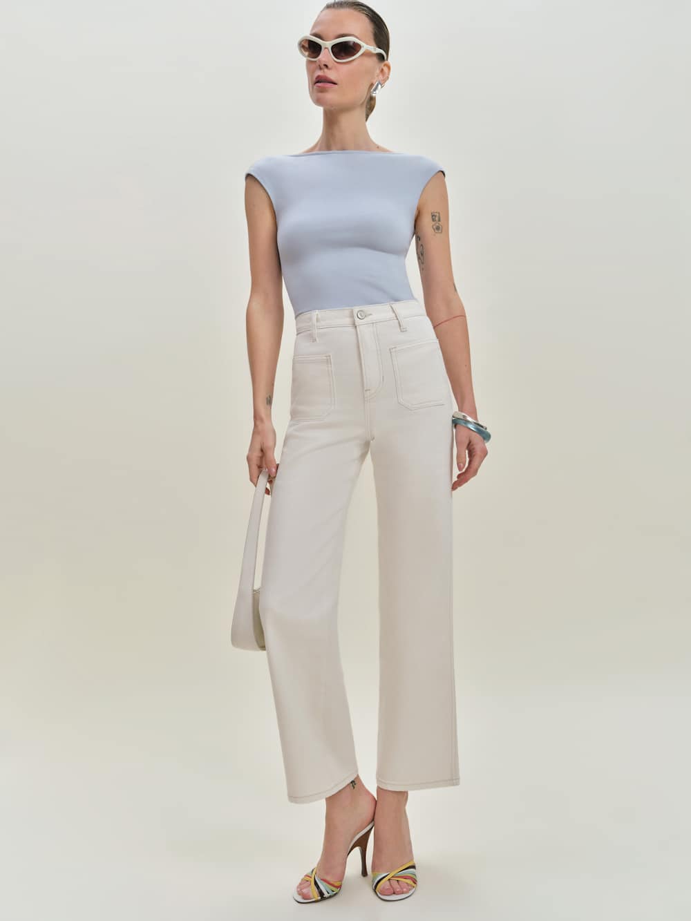 Alyssa Stretch High Rise Wide Leg Cropped Jeans - Fior Di Latte