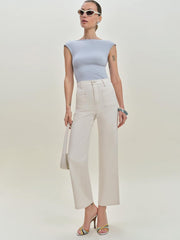 Alyssa Stretch High Rise Wide Leg Cropped Jeans - Fior Di Latte