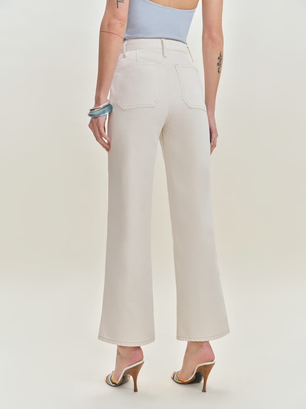 Alyssa Stretch High Rise Wide Leg Cropped Jeans - Fior Di Latte