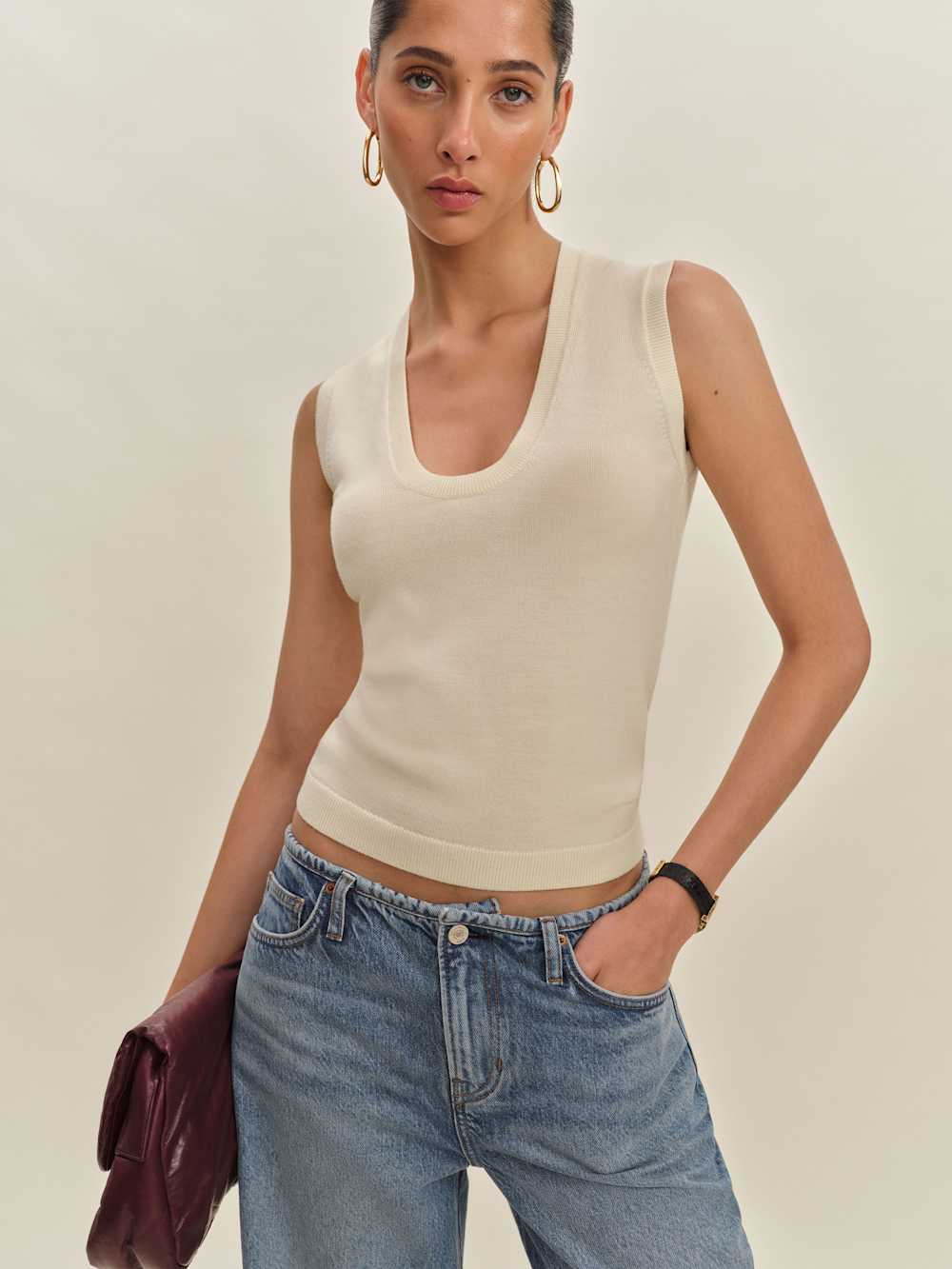 Marta Regenerative Merino Sweater Tank - Cream